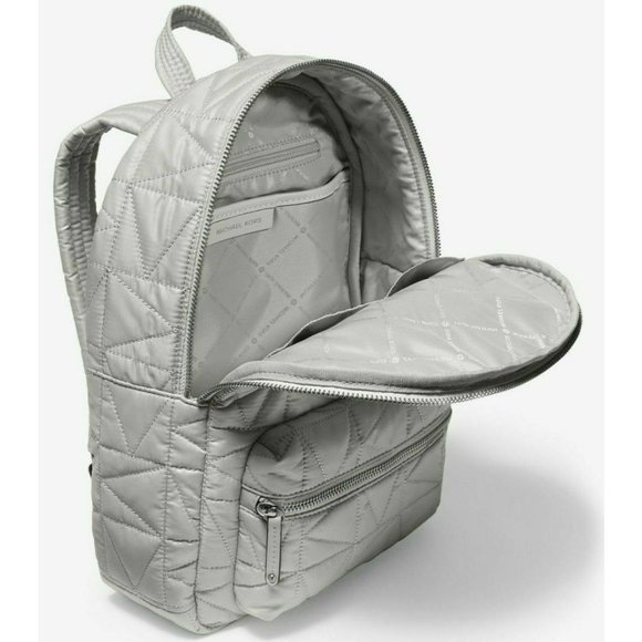 New Michael Kors Winnie Medium Backpack Quilted Nylon Pearl Grey - Picture 3 of 4